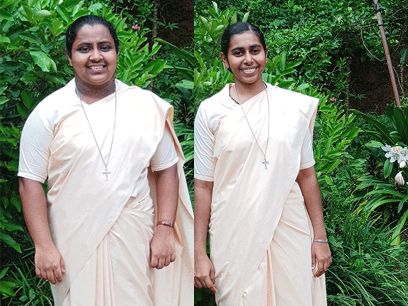 നാളെ സ്നേഹ ഗിരി മിഷനറി സന്യാസിനി സമൂഹത്തിൽ പ്രഥമ വ്രതവാഗ്ദാനം നടത്തി സന്യാസവസ്ത്രം സ്വീകരിക്കുന്ന ഡോണാ മോൾ & ആതിര തെരേസ്